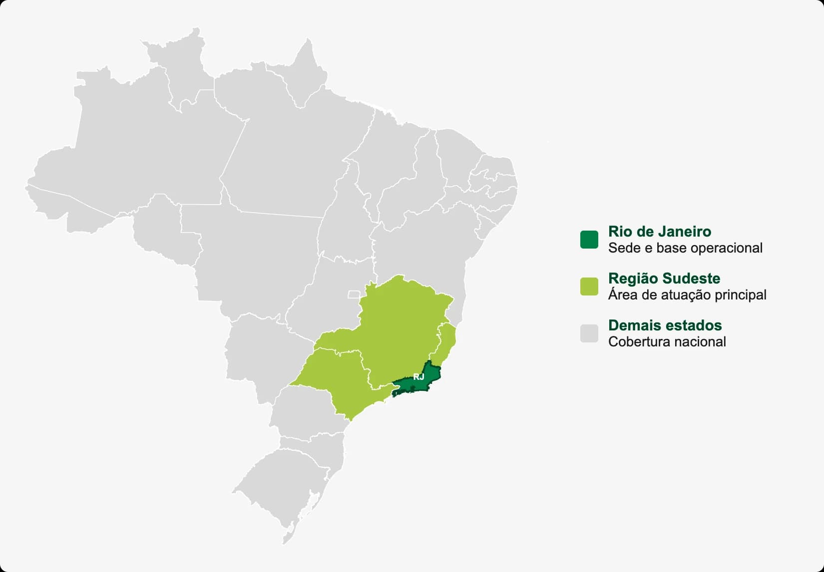 Mapa de área de atuação da ARNOX 32: sede no Rio de Janeiro, atuação principal na região Sudeste e cobertura nacional conforme demanda